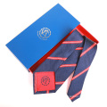 Red Navy Stripe Mens Silk Jacquard Custom Embroidered Tie With Logo on Tipping